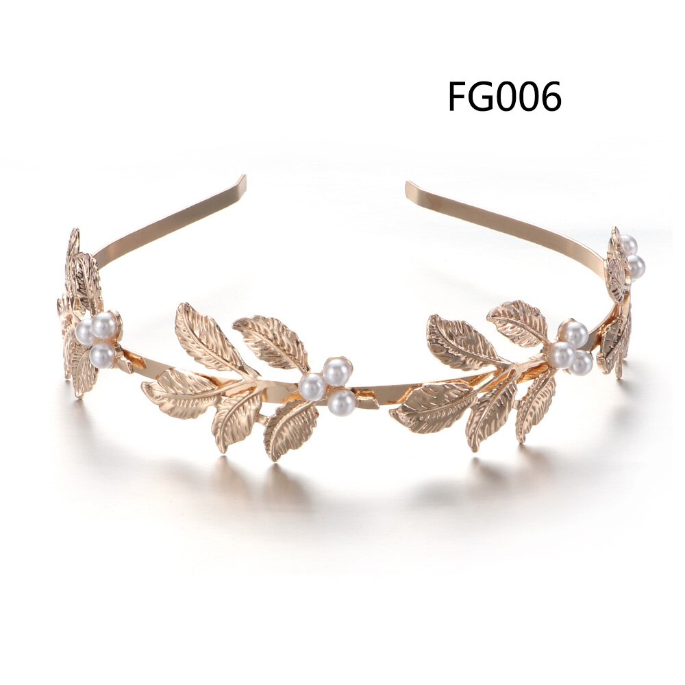 Gyllene retro blad hårband metall hår båge bröllop hår krona tiara hår kammar brud pannband dekor hår styling verktyg: Fg006