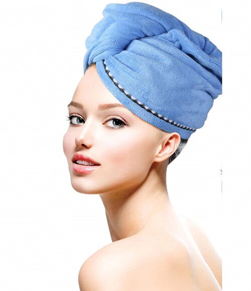 Mikrofiberhåndklæde / hårhåndklædeindpakning til kvinder, superabsorberende hurtigtørrende hårhåndklæde / turban til tørring af krøllet, langt og tykt hår: Blå