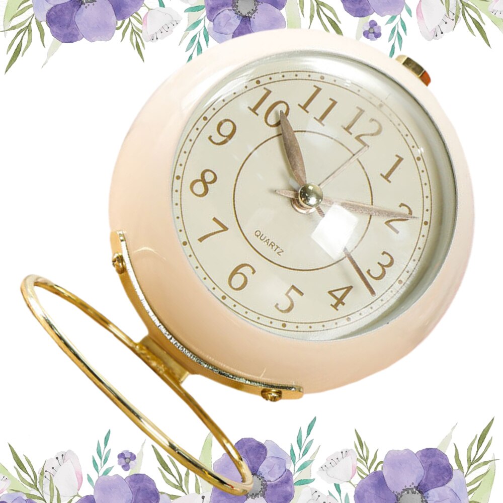 Metal Alarm Clock Round Alarm Clock Desktop Alarm Clock Bedside Alarm Clock (Beige Shipment without Battery): Beige