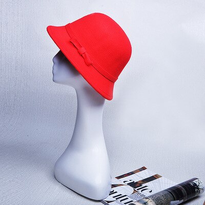 BINGYUANHAOXUAN Vrouwen Vintage Voelde Ronde Cloche Hoed Bloem Boog Fedora Bowler Caps: 9