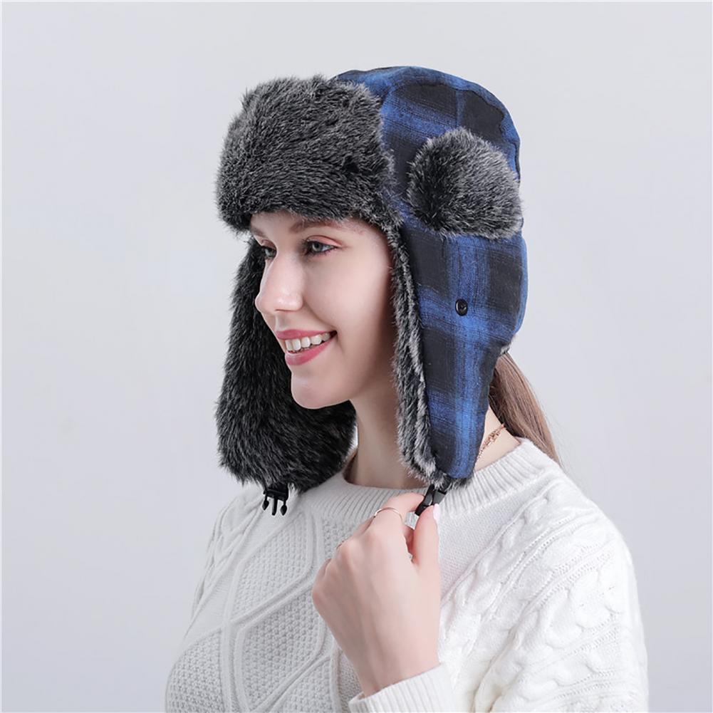 Bomber Hats For Women Men Modern Ear Warmer Thick Winter Lei Feng Plaid Trapper Hat for Cycling Winter Windproof Caps Black