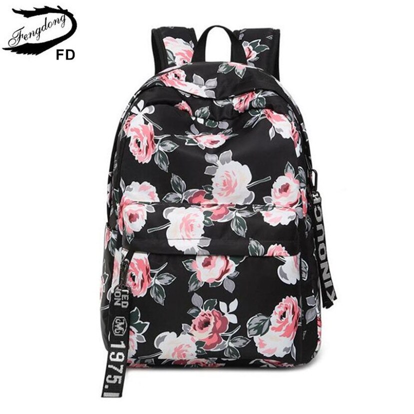 FengDong chinese style floral school backpack flowers backpacks for teenage girls school bags laptop computer bag schoolbag