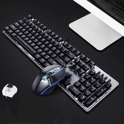 For Mechanical Keyboard and Mouse set for Games, Wired Game Keyboard Mouse, International Big Card: Gray white Light