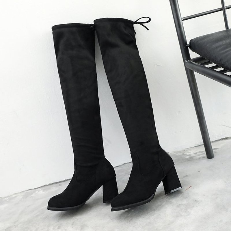 Botas de invierno de piel cálida para mujer, botas de plataforma de Lycra elásticas ajustadas hasta la rodilla, zapatos de Botas Largas por encima de la rodilla,