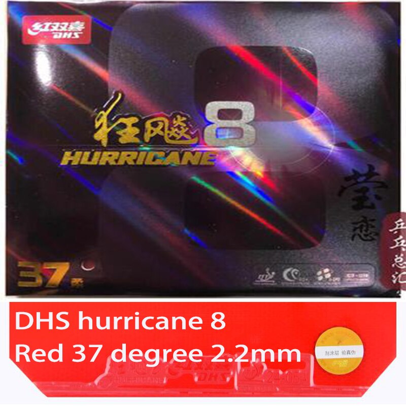 DHS-raqueta de tenis de mesa hurricane 8 Original, tenis de mesa con granos de goma para más de 40 raquetas, control deportivo y bucle de ping pong: red 37 sponge 22