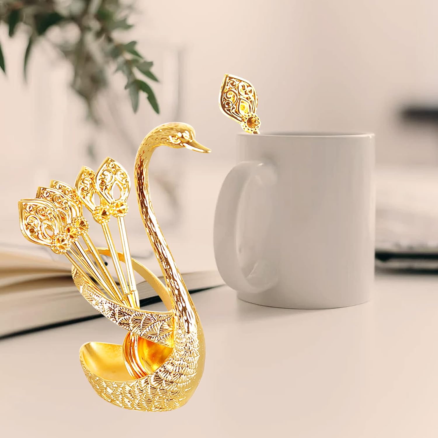 Eiscreme-Kuchen, Kaffee, Tee, Rührlöffel, Dessert, Schwanenhalter, Besteck, Löffel-Set, Besteck, Küchengeschirr, 1 Set mit 7 Stück