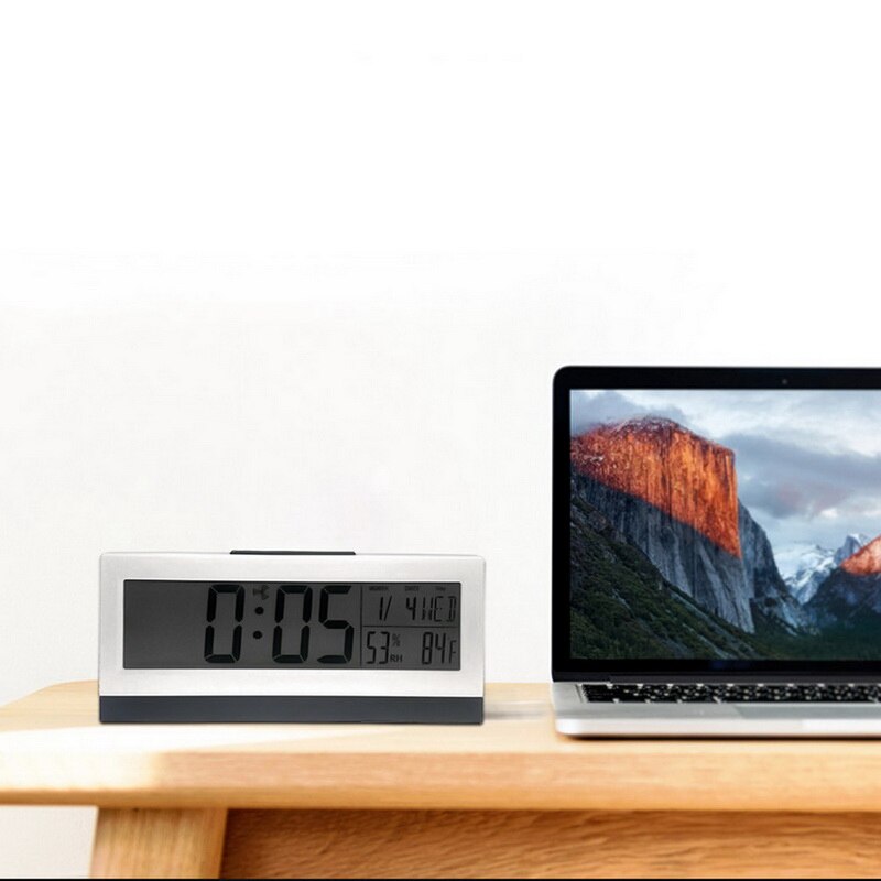 1pc Desk Digital Alarm Clock Time Temperature Date Humidity Display Night Light Perpetual Calendar Backlight Display
