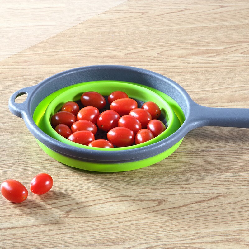 Folding With Handle Silicone Plastic Colander Drain Basket Fruit Vegetable Washing Strainer Drainer Kitchen Accessories