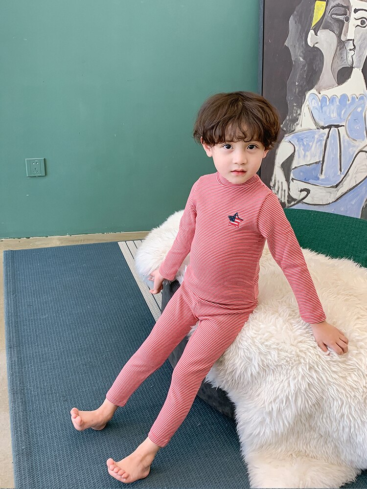 Roupa interior térmica das crianças do bebê algodão outono e inverno roupas infantis crianças coreano qiuqiu qiu meninos conjunto de duas peças