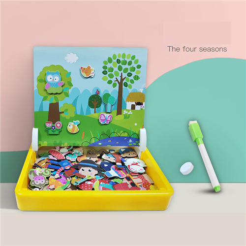 Baby Speelgoed Magnetische Puzzel 3D Puzzel Verkeer Oceaan Letter en Nummer Houten Puzzel Vroege Educatief speelgoed voor Kinderen: seasons