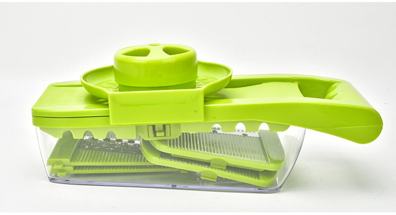 Mandolin grønnsaksskjærer gulrot rivjern julienne grønnsakshakker løkskjærer med 5 blader kjøkkentilbehør matlaging: Grønn