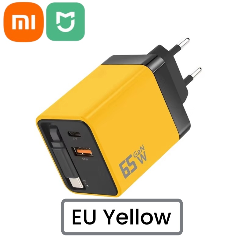 Xiaomi Mijia 65W Gallium Nitride Fast Charger With Built-in Retractable Charging Head Dual-port A+C for Apple Huawei Phones: black