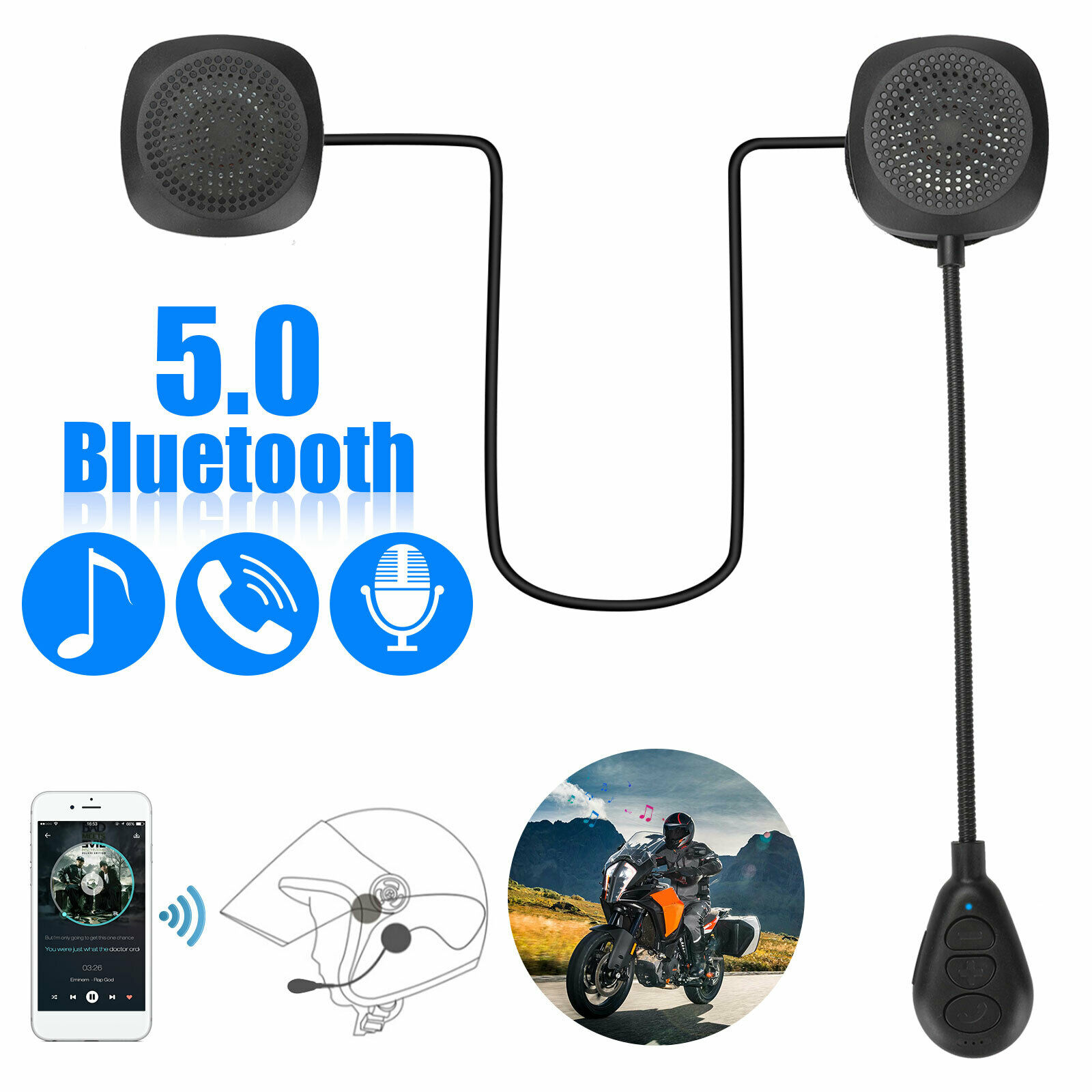 Motorsykkel hjelm headset trådløs bluetooth 5.0 hodetelefon høyttaler moto handsfree stereo øretelefon hjelm hodetelefoner  mp3 høyttaler