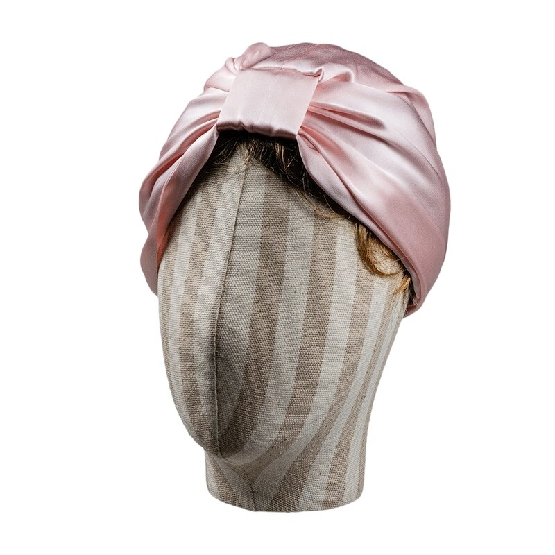 Luxury 100 Mulberry Silk Hair Bonnets For Women 19 Momme Pure Silk Turban For Sleeping Cap Double Layer Silk Curly Hair Headwrap: pink