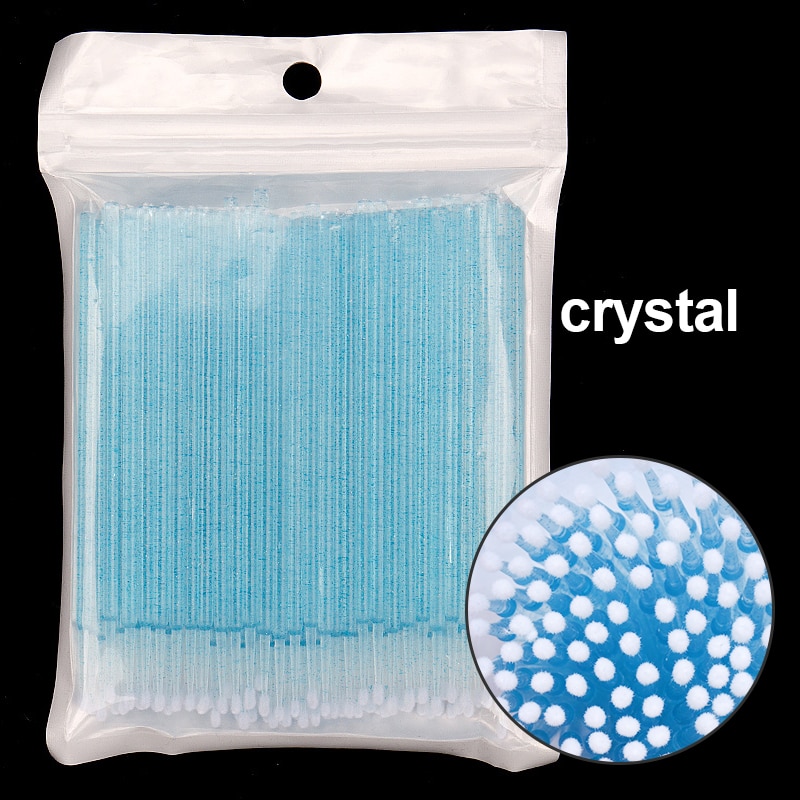 Kekelala 100Pcs/Fles Wimper Extension Wattenstaafjes Lash Lift Lijm Remover Applicators Microblade Make Micro Borstels Tool: 100pcs crystal blue