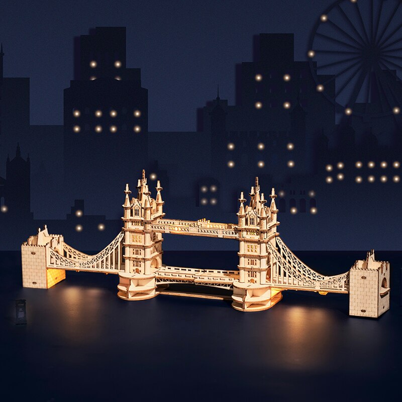 Robotime Wooden Puzzle Game DIY 3D Tower Bridge,Big Ben,Famous Building Assembly Toy for Children Teen Adult