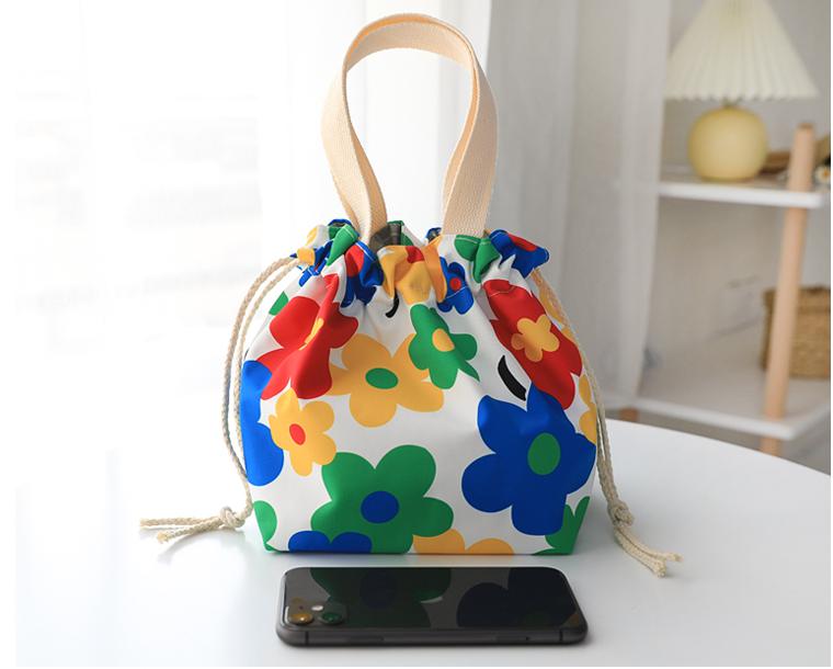 Cute Small Shopping Bag Foldable Cartoon Flowers Lunch Box Tote Bags For Women Canvas Bolso Shopper Waterproof Drawstring Tote: 5