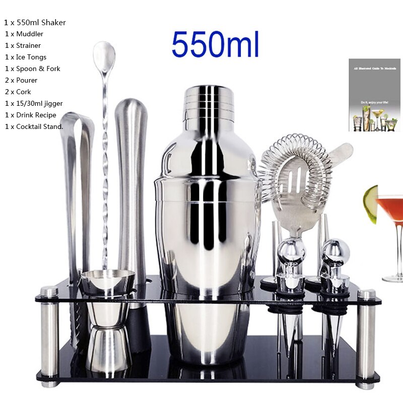 11-Piece 550ml/750ml Cocktail Shaker Bar Set Stainless Steel Bartender Kit Mixer Drink Bars Sets Tool: 11Pcs 550ml Z Rack