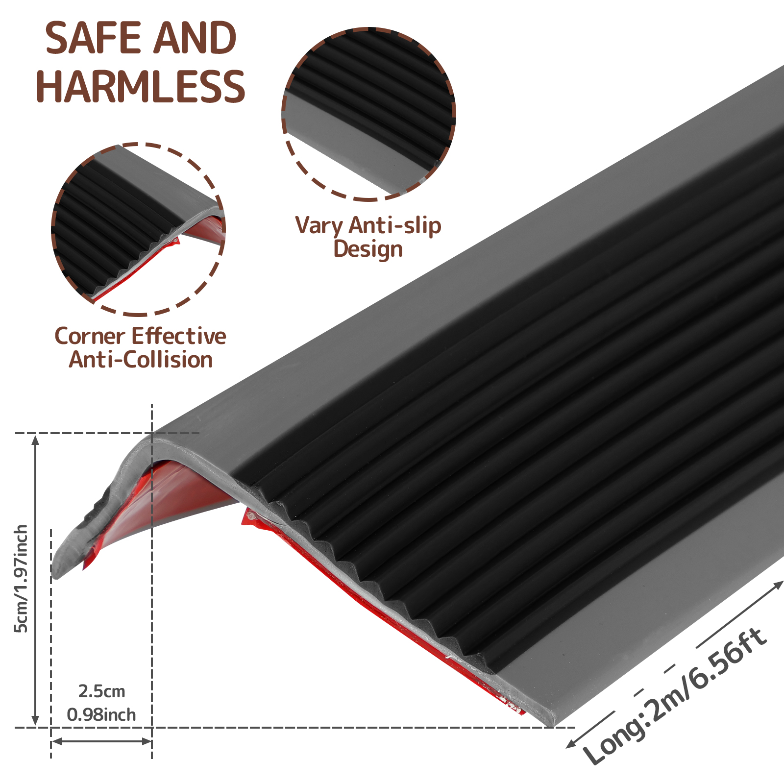 1 rotolo di protezione per bordi delle scale in PVC morbido antiscivolo per bordi del naso delle scale Strisce autoadesive per bordi a forma di L Protezione per gradini da 2 m: Oro