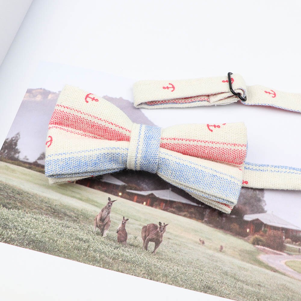 Gravata borboleta ajustável para crianças, de linho, desenho animado, animal, flor, borboleta, presente, festa, laço, acessórios: Marfim