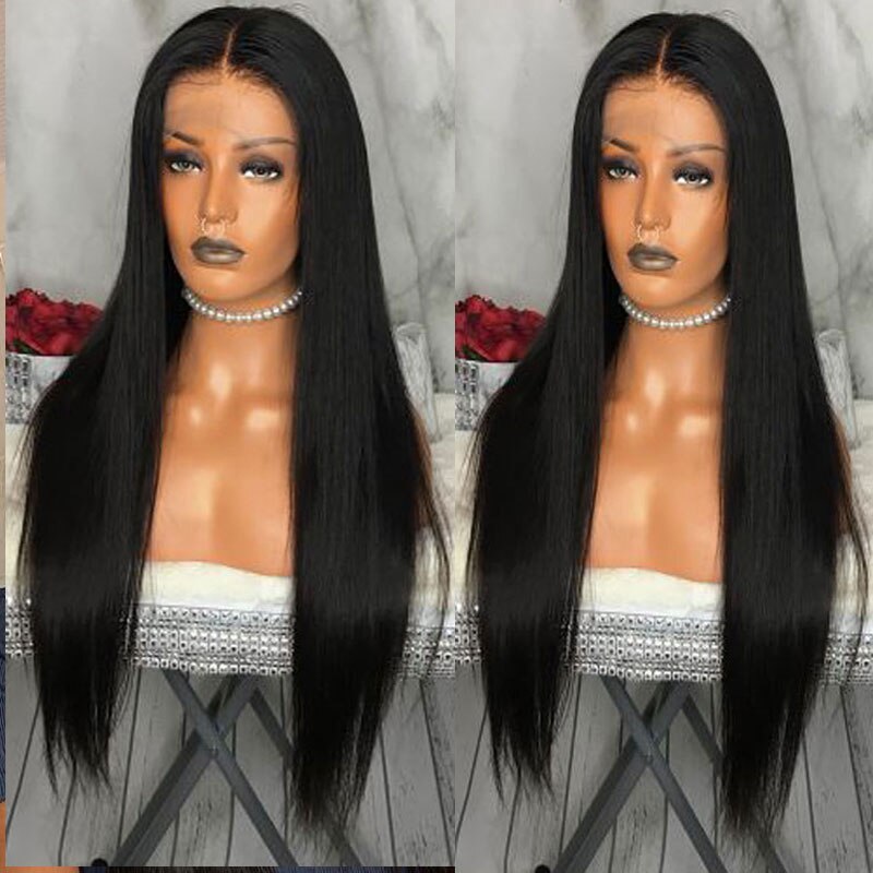 Bombshell Straight Synthetic Hair Lace Front Wig Black Heat Resistant Fiber Hair Natural Hairline Middle Parting For Women Wigs