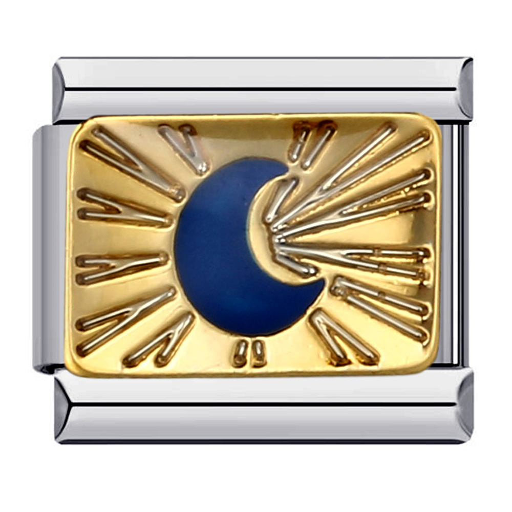 2025 azul esmalte ojo sol Luna estrella encanto enlaces italianos ajuste 9mm pulsera de acero inoxidable hacer joyería DIY