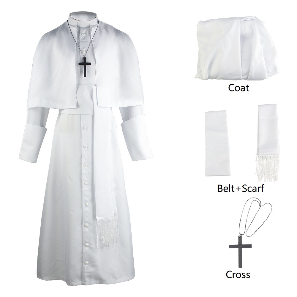 Medieval solid colored Father Costume Halloween Pastor cosplay costume: XL / Beige