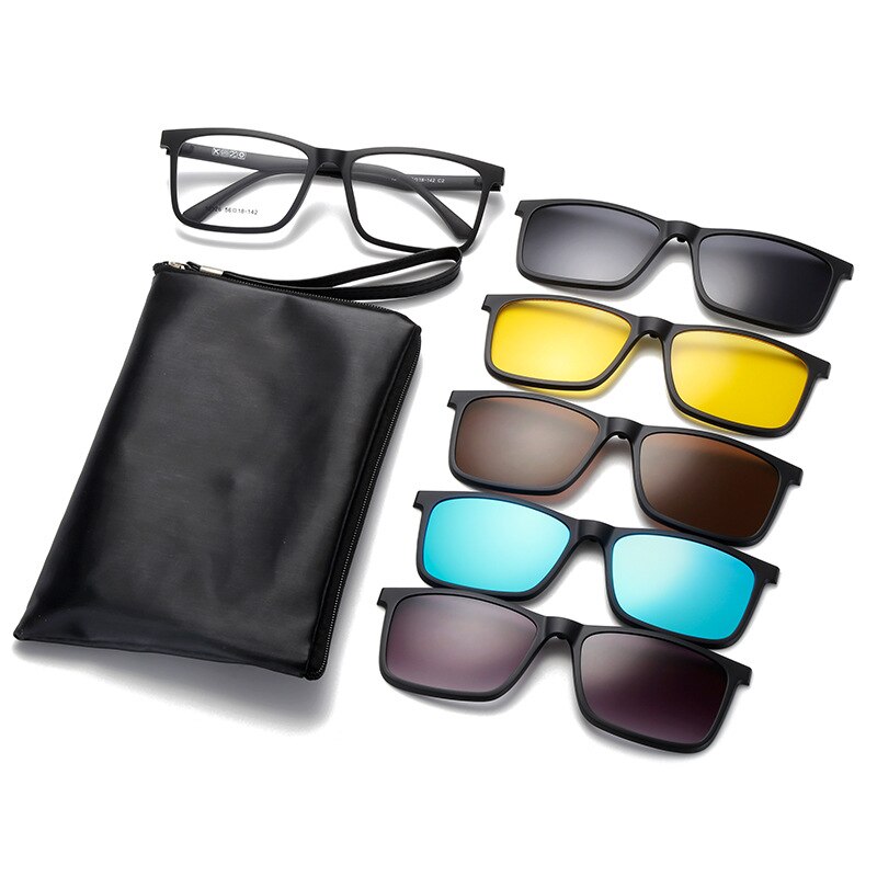Gafas para miopía con montura para hombre y mujer, lentes de sol polarizadas de absorción magnética con espejo de manga con 5 Clip, cuadradas y grandes: A