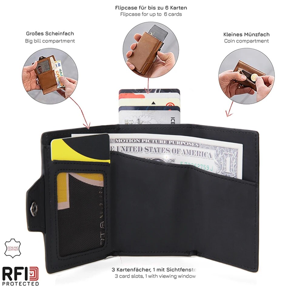 Rfid Carbon Fiber Kartenhalter Männer Brieftaschen Schlanke Dünne Münzfach ID Bank Kreditkarteninhaber Fall Aluminium Minimalistische Smart Wallet