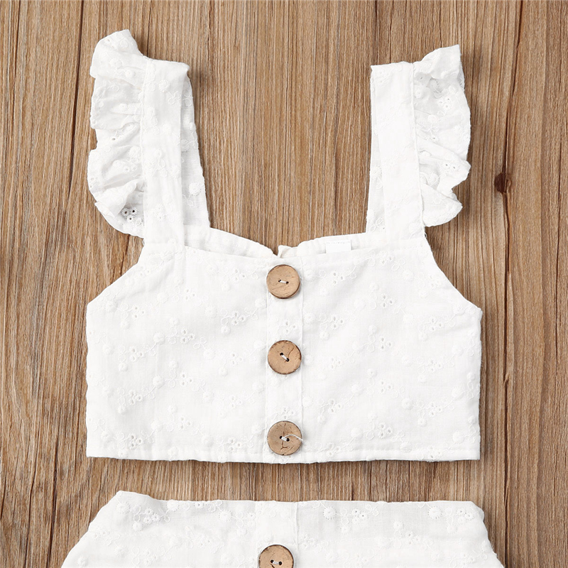 Toddler Kids Baby Girls Top senza maniche bianco T-shirt con volant bottoni gonne abiti estivi set 2 pezzi estate