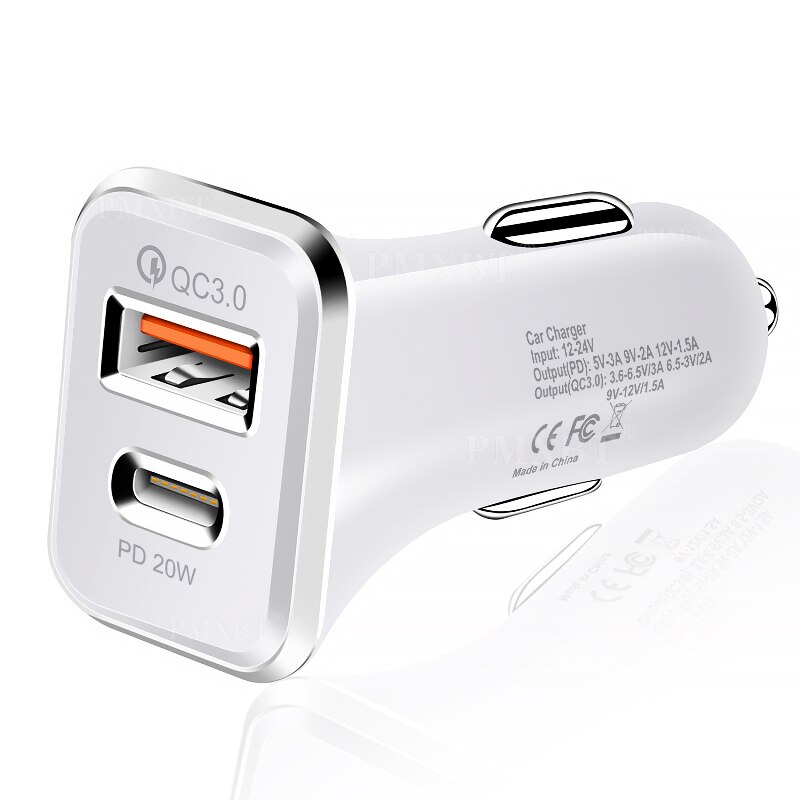 20w pd carregador de carro para iphone 12 11 pro usb qc3.0 carga rápida para samsung xiaomi redmi tipo automático c pd3.0 carregamento do telefone móvel: White