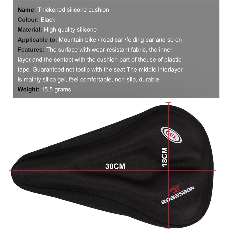 ROBESBON MTB Cycling Bicycle Silicone Saddle Pad Bicycle Soft Seat Case Bike Road Thickened Silica Gel Cushion Seat Cover Pad