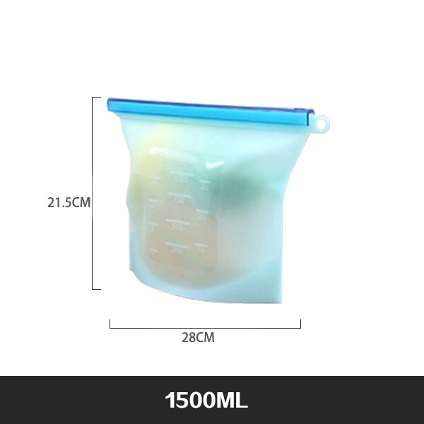 Extra Large 4000ml Silicone Food Saver Bags Reusable Silicone Food Storage Bag Sandwich, Liquid, Snack, Meat, Vegetable: BLUE 1500ML