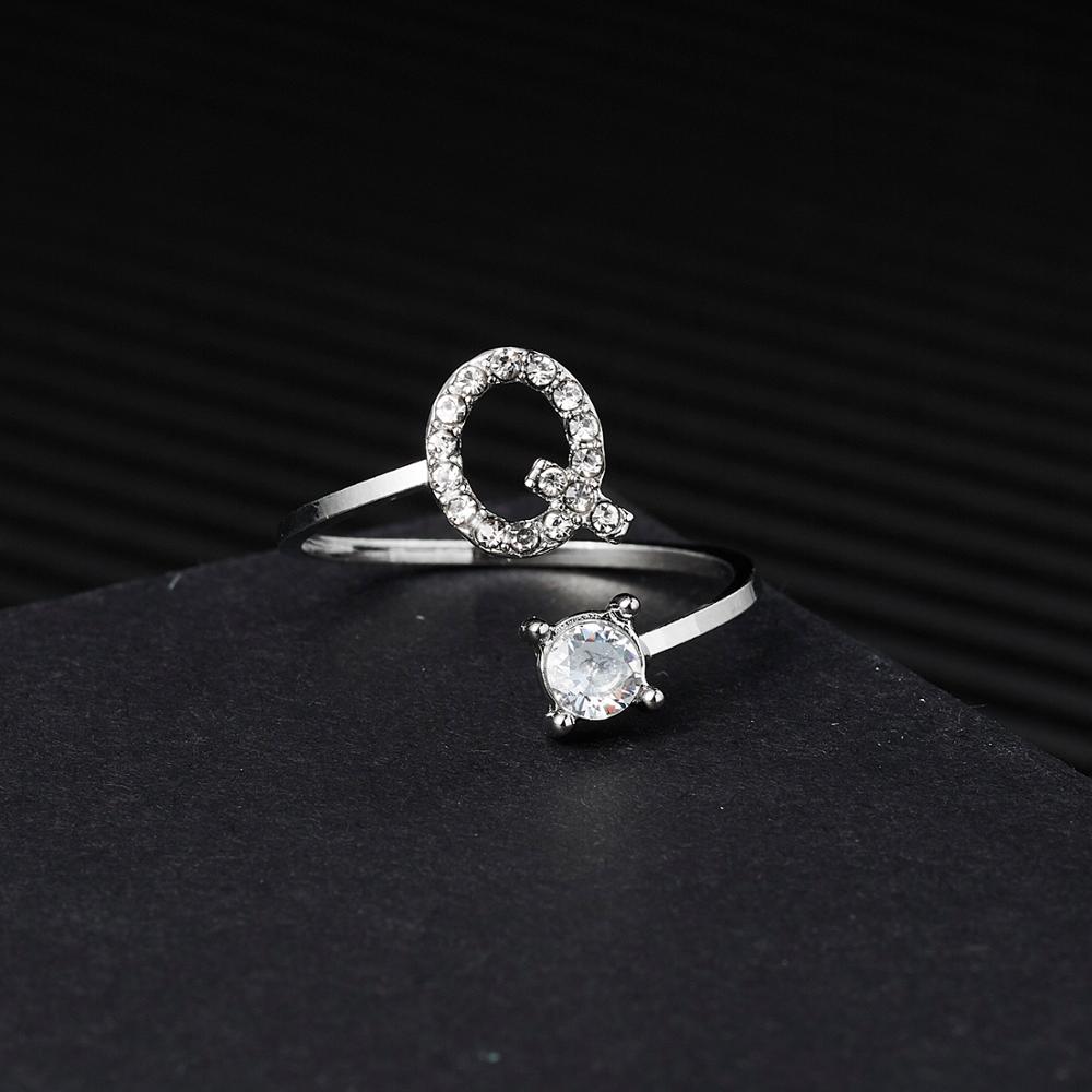 1pcs 26 Engels Letters A-Z Ringen Zilveren Kleur Strass Open Manchet Verstelbare Vinger Ringen Vrienden Paar Sieraden