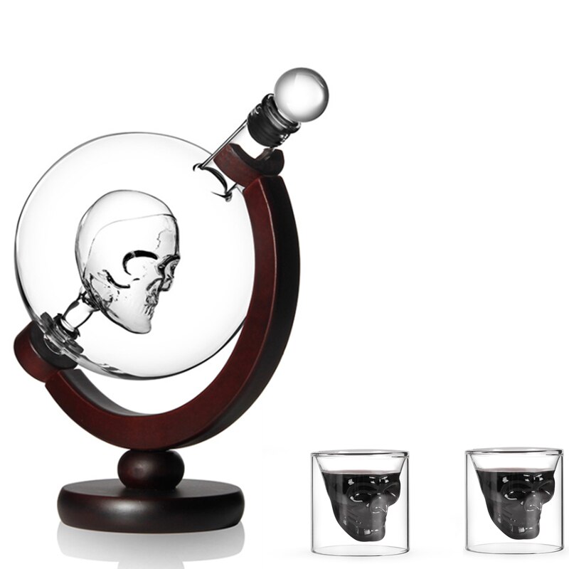 Conjunto de botellas de calavera con forma de globo, botella tipo globo, mapa, vino, botella de whisky de cristal, Cráneo, cristal, cristal, transparente, 850ML: C
