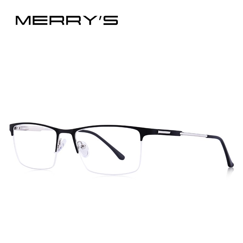 Merry's men titanium legering brilmontuur heren vierkante ogen bijziendheid bril op sterkte heren half optisch  s2064: C03 zwart zilver
