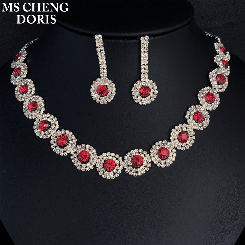 Luxury Royal Blue Crystal Bridal Jewelry Sets Rhinestone Statement Choker Necklace Earrings Women Wedding Jewelry Sets: 15