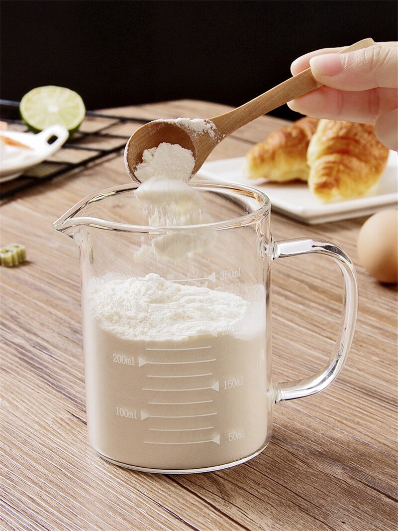 Food Grade Borosilicate Glass Measuring Cups with lid Pot Kettle Kitchen Accessories Measuring Milk Clear Glass Cup Cook Scale