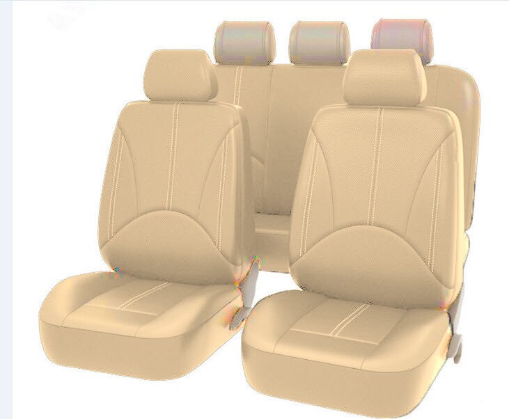 4 stk /9 stk universal auto sædebetræk til biler stol front bag nakkestøtte betræk 4 sæson bil pu læder sort brun: 9 stk. beige