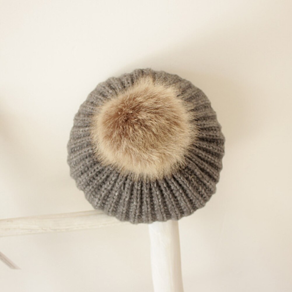 Linda gorra de boina de bolas de Pom Unisex bebé invierno Bebé abrigado sombrero de punto Casual gorra de color liso para 2-6T niños niñas niños: Gris