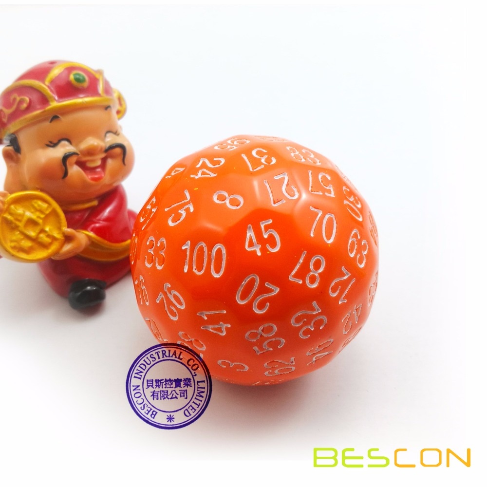 Bescon dados poliédricos 100 lados dados, D100 troquel, Cubo de 100 caras, dados de juego D100, Cubo de 100 caras de Color naranja