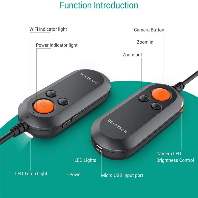 Depstech 2.0mp 5.0mp wifi endoskop hd inspektionskamera trådløst slangekamera 6 led borescope til android & ios