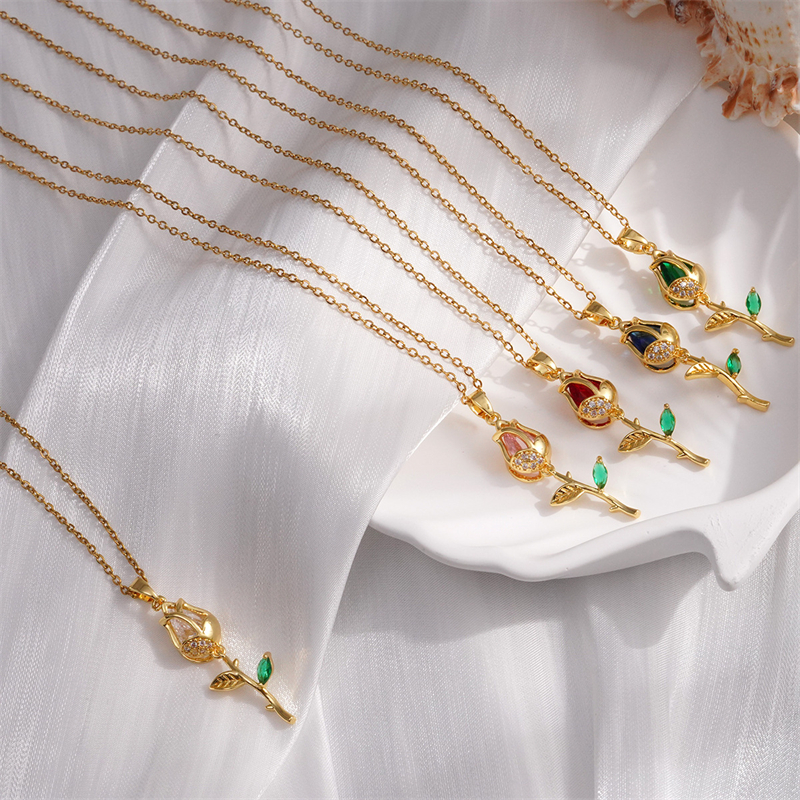 Collar con colgante de tulipán de acero inoxidable ligero de lujo para mujer, cadena de Color dorado, collar de flores, de joyería de la suerte para niñas