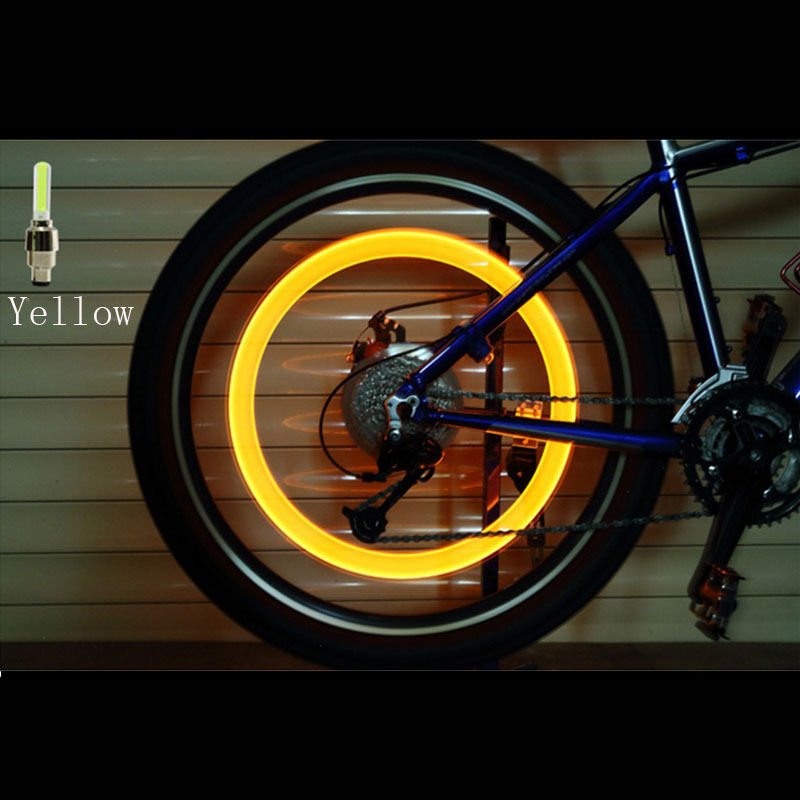 2 uds., ruedas de bicicleta, boquilla con luces de Gas, luces principales, varillas coloridos fluorescentes, bicicletas de luces de montaña: Amarillo