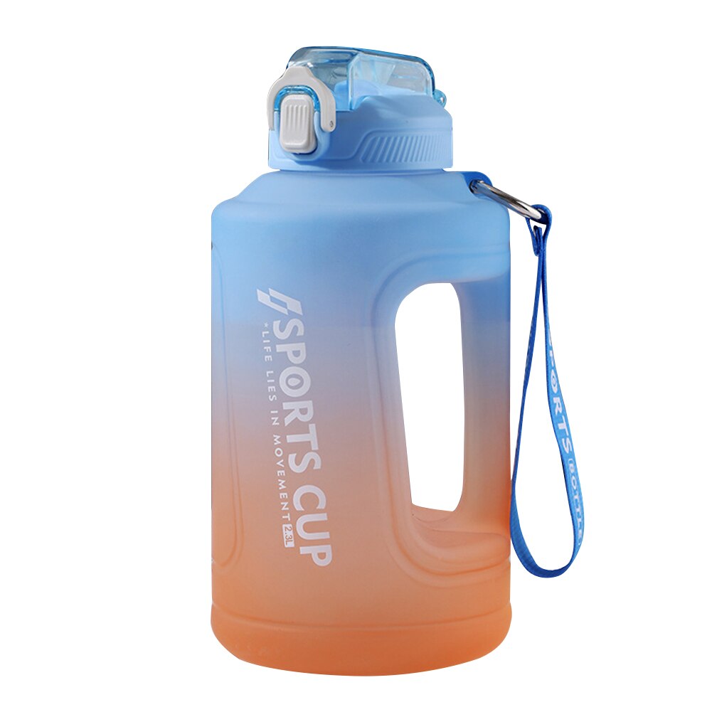 2.3L Fitness Water Bottle Outdoor Gym Workout Exercise Sports Leakproof Drinking Frosted Cup with Time Scale Drinkware: Blue