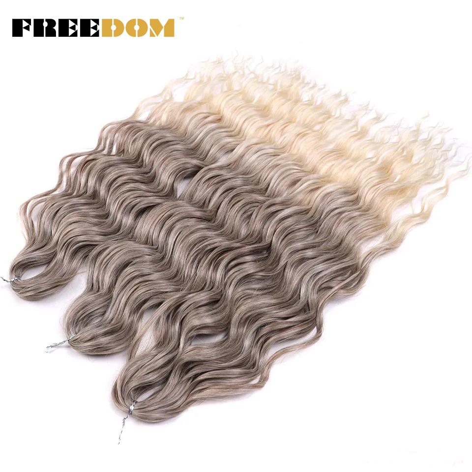 Syntetiske løse dybe bølger fletninger med hårextensions 24 cm dyb krøllet twist hæklet fletning med ombre blond brunt anna hår: #10