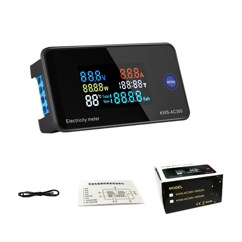 AC 50-300V 0-100A Power Energy Meter Voltmeter Ammeter kWh Digital AC Electric Monitor Panel Meter with Reset Function: 10A