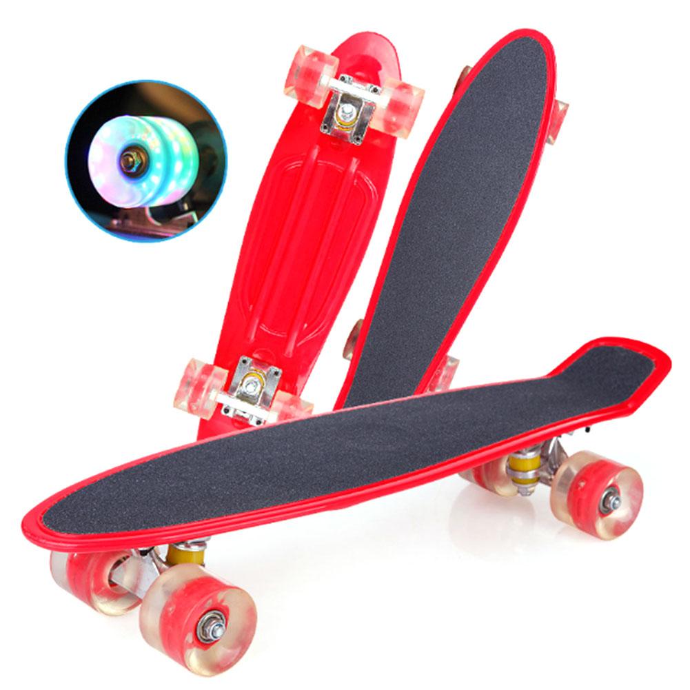 Mini Cruiser 22 Inch Frosted Skateboard Voor Jongens Meisjes Kids Kinderen Retro Longboard Led Licht Knipperende Wielen Lange Skateboard: Red