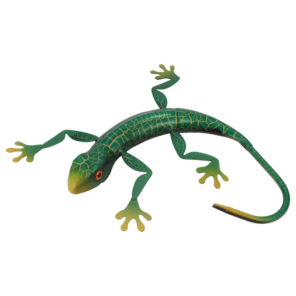 HONGLAND Metalen gekko muurkunst 2 stuks buitenmuurdecoratie hagedis metalen hangende wanddecoratie glazen sculptuur voor tuin tuin patio hek thuis (blauw