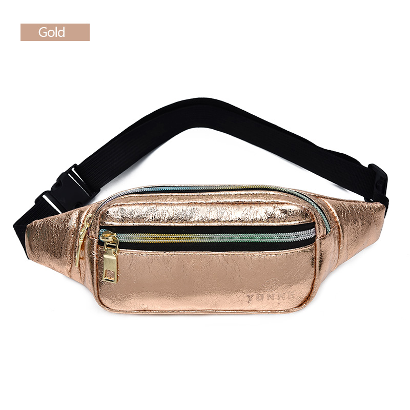 AIREEBAY Style Vintage femmes sac banane holographique PU cuir taille ceinture sacs Messenger sac à bandoulière sac de poitrine pour voyager: 4187gold